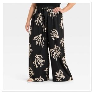 Ava & Viv Black and Cream Wide-Leg Flowy Pants